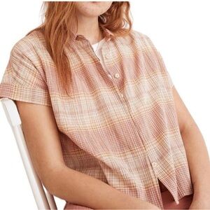 Madewell Hilltop Plaid Short Sleeve Button Up Top Lightweight Cotton Blouse Sm